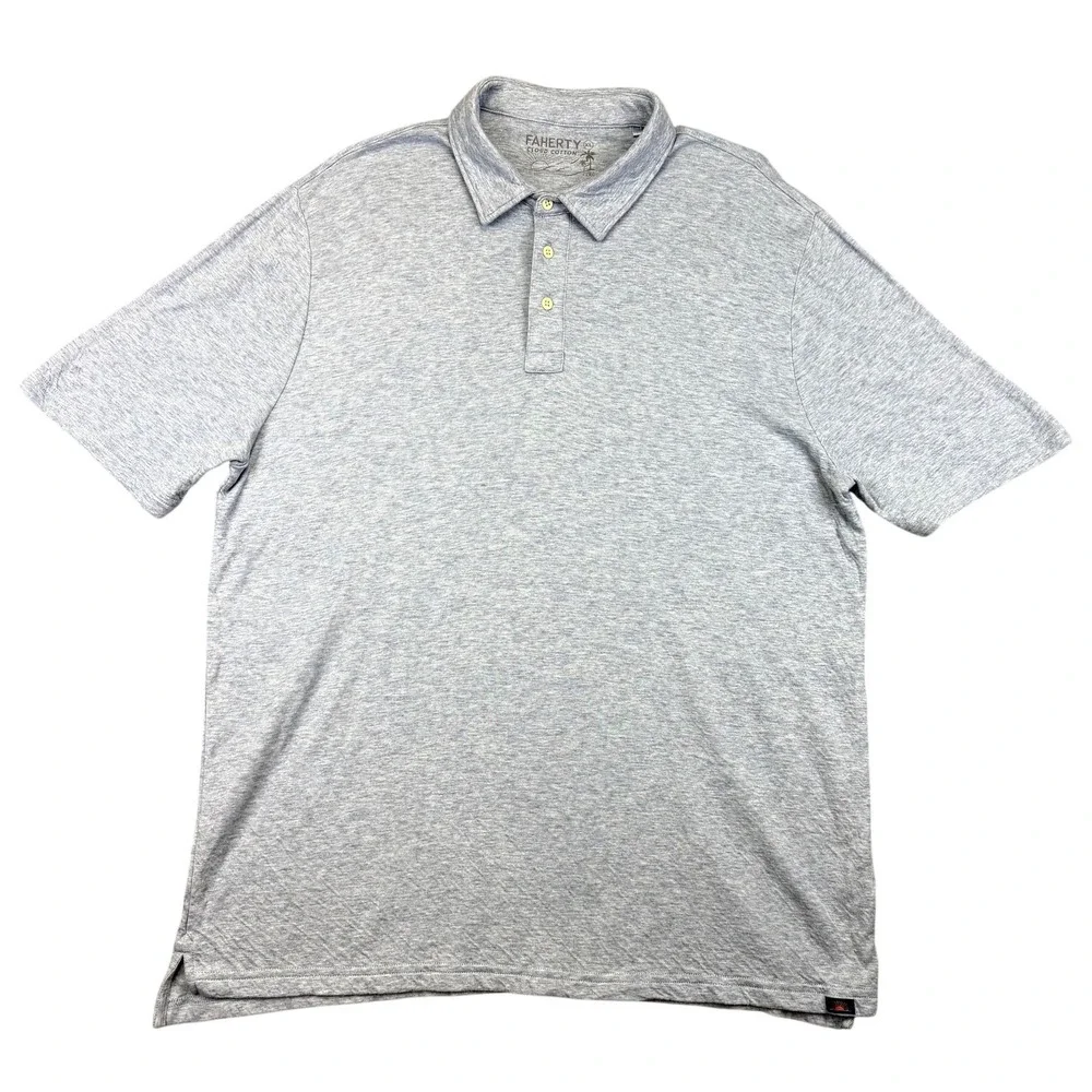 Faherty Cloud Cotton‎ Polo Shirt Mens XL Blue Heather Jersey Soft Tagless Casual